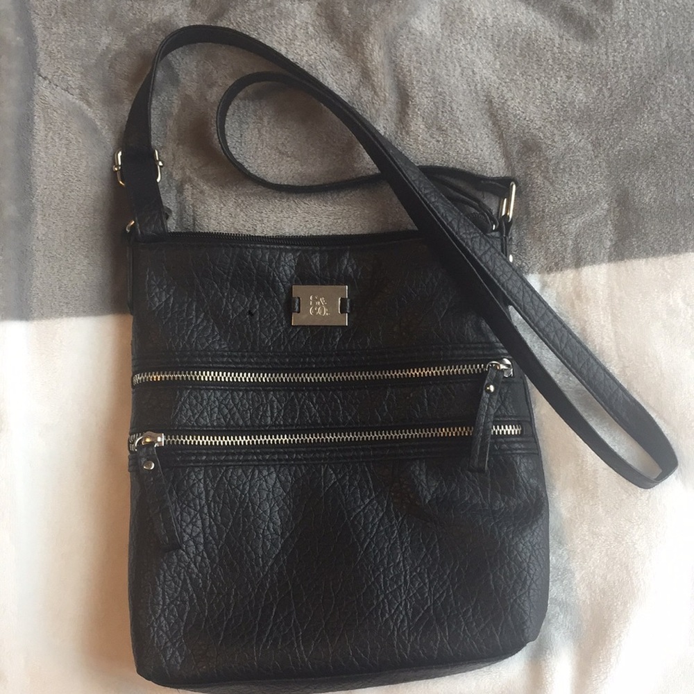 Black leather over the shoulder bag